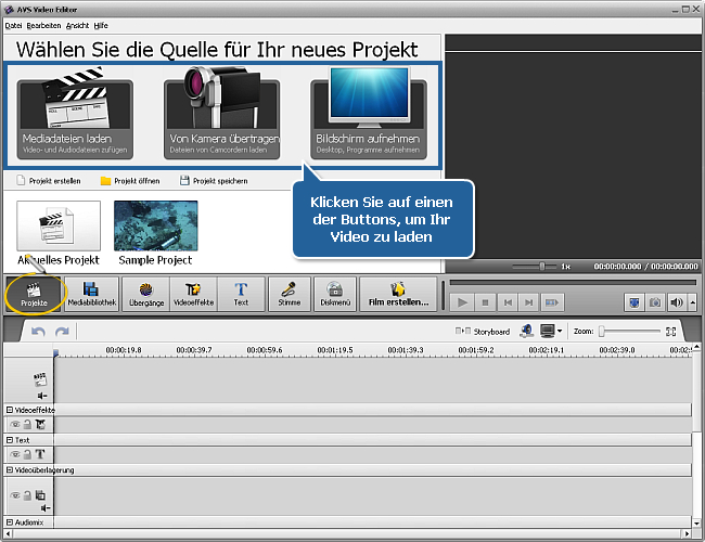 Wie beginnt man die Arbeit mit dem AVS Video Editor? Schritt 2