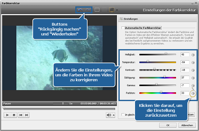 Wie korrigiert man Farbe in Ihrem Video mit dem AVS Video Editor? Schritt 2