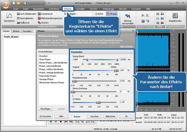 Wie nutzt man Audioeffekte in einer Audiodatei mit dem AVS Audio Editor? Schritt 4