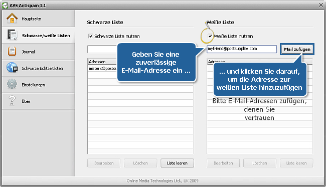 Wie kann man eine E-Mail-Adresse zur schwarzen oder weißen Liste hinzufügen? Schritt 3