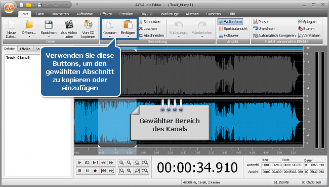 Wie bearbeitet man individuelle Kanälle mit dem AVS Audio Editor? Schritt 4