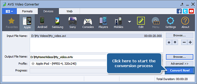 How to convert video to Apple iPod video MP4 format. Step 5