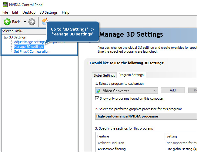 How to set NVIDIA as a preferred graphics processor for the AVS4YOU applications on your laptop? Step 2