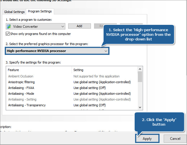 How to set NVIDIA as a preferred graphics processor for the AVS4YOU applications on your laptop? Step 2