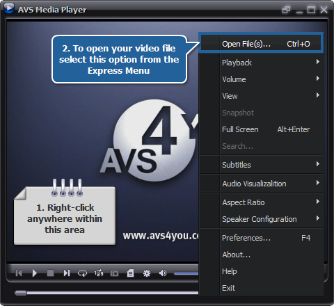 How to playback video files using AVS Media Player. Step 2