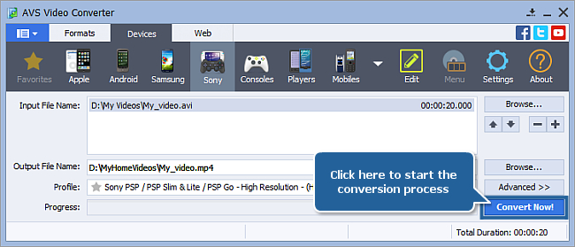 How to convert video to Sony PSP video MP4 format? Step 5