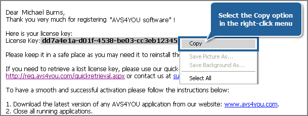 How to activate the AVS4YOU software? Step 3
