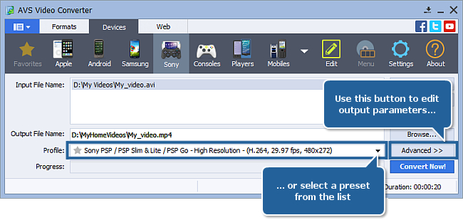 How to convert video to other portable video players? Step 3