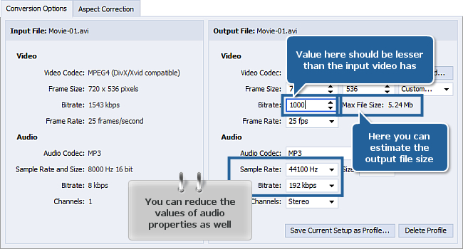How to reduce the source video file size using AVS Video Converter? Step 5