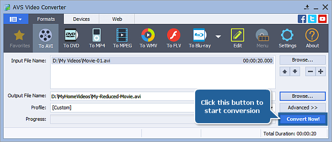 How to reduce the source video file size using AVS Video Converter? Step 7