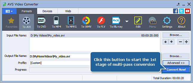 How to perform multi-pass conversion with AVS Video Converter? Step 5