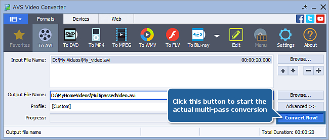 How to perform multi-pass conversion with AVS Video Converter? Step 8