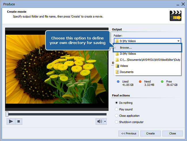 How to save the project and the video in AVS Video Editor? Step 2