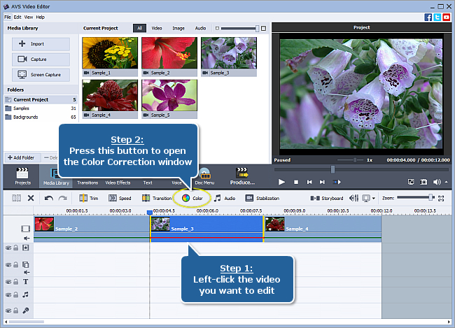 How to correct color in your video using AVS Video Editor? Step 1
