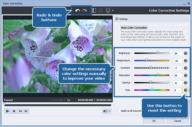 How to correct color in your video using AVS Video Editor? Step 2