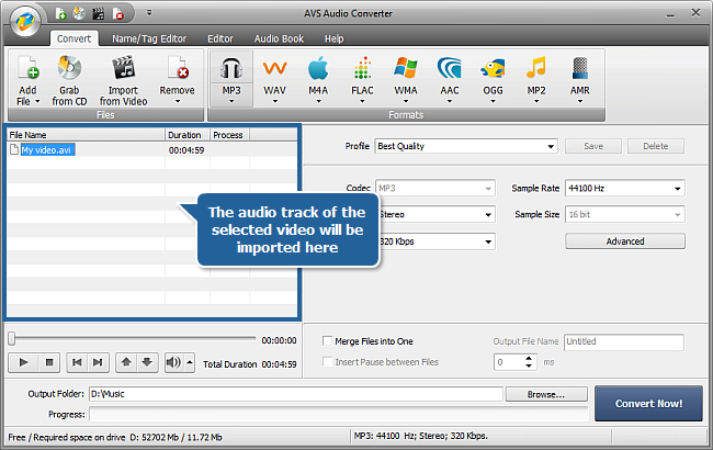 How to extract audio from a video file with AVS Audio Converter? Step 2