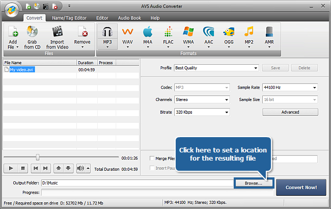 How to extract audio from a video file with AVS Audio Converter? Step 5