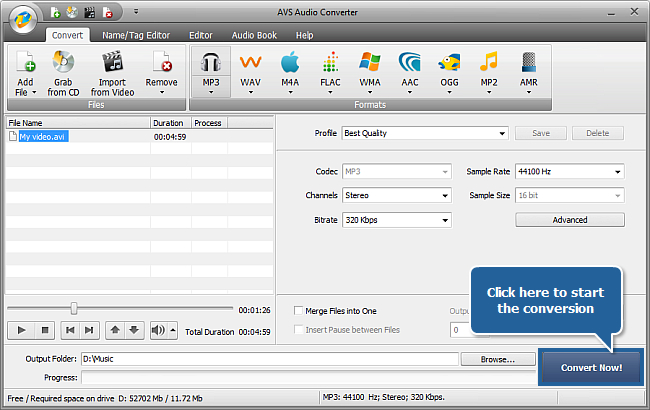 How to extract audio from a video file with AVS Audio Converter? Step 6