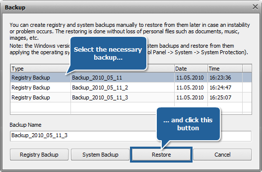 How to backup and restore registry with AVS Registry Cleaner? Step 5