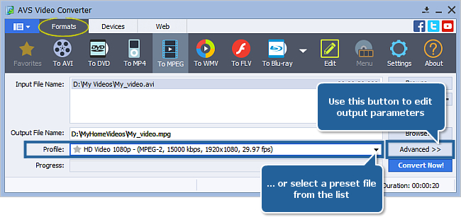 How to convert video to DivX, Xvid, AVI, MPEG, WMV, MOV? Step 3