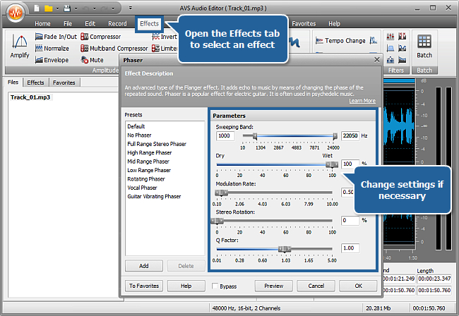 How to use audio effects in an audio file with AVS Audio Editor? Step 4