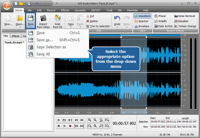 How to use audio effects in an audio file with AVS Audio Editor? Step 5