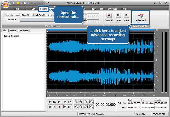 How to record voice over an audio track using AVS Audio Editor? step 3