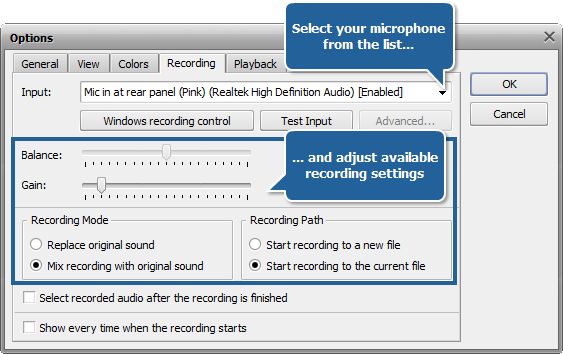 How to record voice over an audio track using AVS Audio Editor? step 3