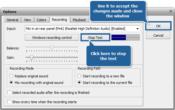 How to record voice over an audio track using AVS Audio Editor? step 4