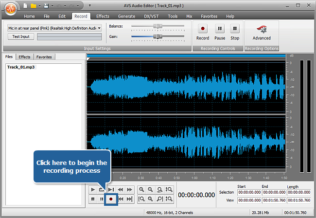 How to record voice over an audio track using AVS Audio Editor? step 5