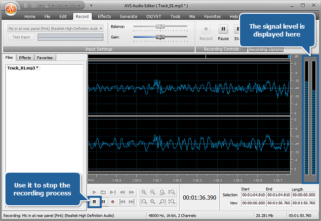 How to record voice over an audio track using AVS Audio Editor? step 5