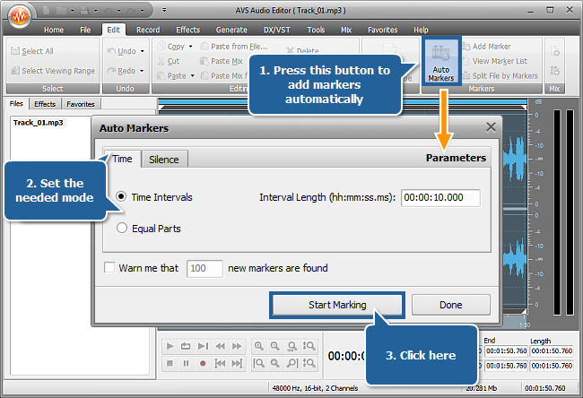 using wavepad free to split audio file