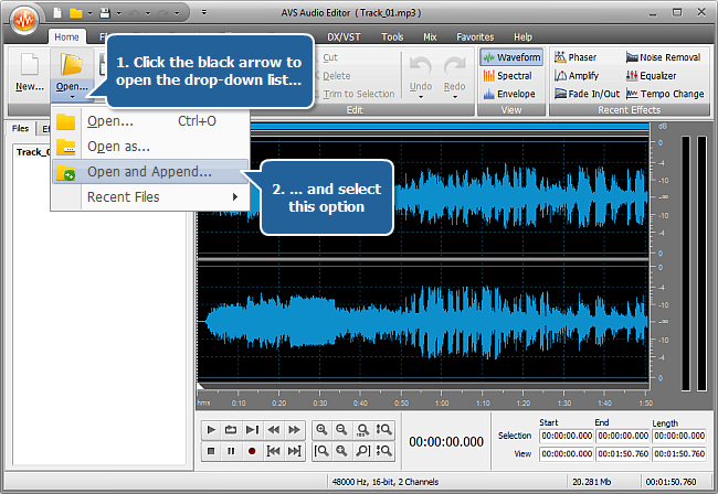 How to merge several audio tracks into one file with AVS Audio Editor? Step 3