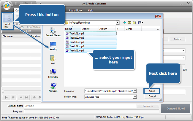 How to create audio books using AVS Audio Converter? Step 2