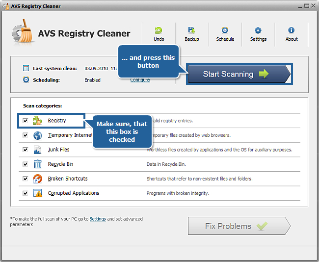 How to fix PC errors with AVS Registry Cleaner? Step 3