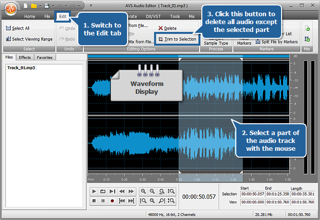 trimming audio in avs audio editor