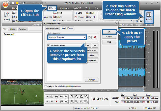 How to mute vuvuzela horns with AVS Audio Editor? Step 4