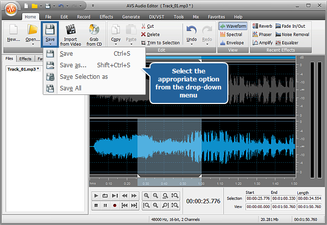 How to edit individual channels with AVS Audio Editor? Step 6