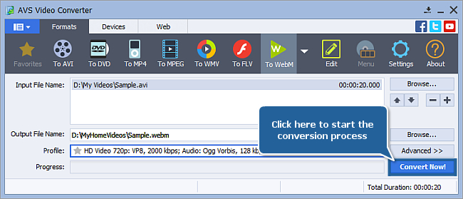 How to convert video to WebM? Step 5