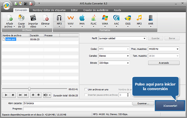 ¿Cómo extraer audio de un archivo de vídeo con AVS Audio Converter? Paso 6