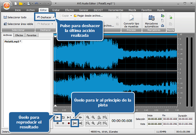 ¿Cómo grabar voz sobre una pista de audio con AVS Audio Editor? Paso 5