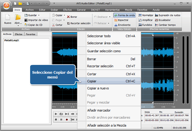 ¿Cómo hacer la duración de una pista coincidir con la de un archivo media usando AVS Audio Editor? Paso 3