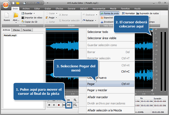 ¿Cómo hacer la duración de una pista coincidir con la de un archivo media usando AVS Audio Editor? Paso 3