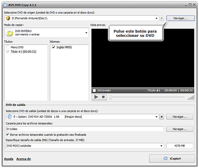 ¿Cómo copiar DVD en DVD y comprimir un DVD9 hasta el tamaño de DVD5? Paso 2