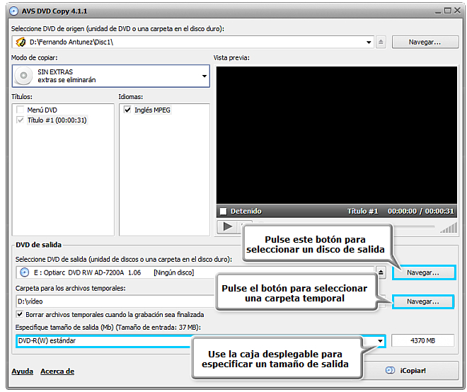 ¿Cómo copiar DVD en DVD y comprimir un DVD9 hasta el tamaño de DVD5? Paso 4