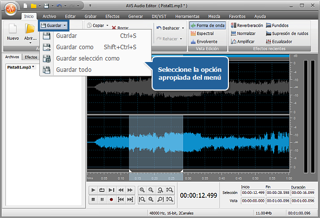 ¿Cómo editar los canales por separado con AVS Audio Editor? Paso 6