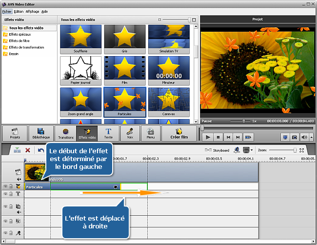 Comment appliquer des effets visuels dans AVS Video Editor? Etape 2