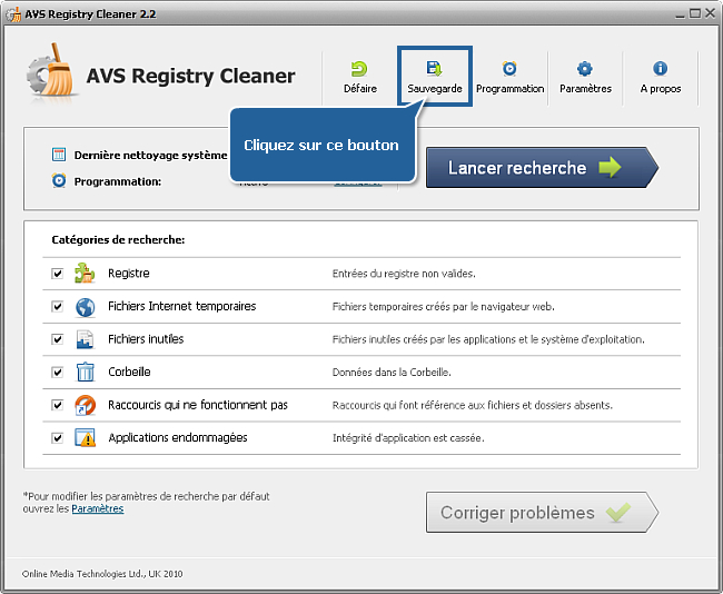 Comment sauvegarder et restaurer le registre avec AVS Registry Cleaner? Etape 2