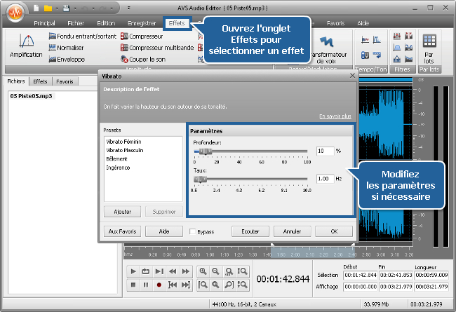 Comment appliquer des effets audio en utilisant AVS Audio Editor? Etape 4