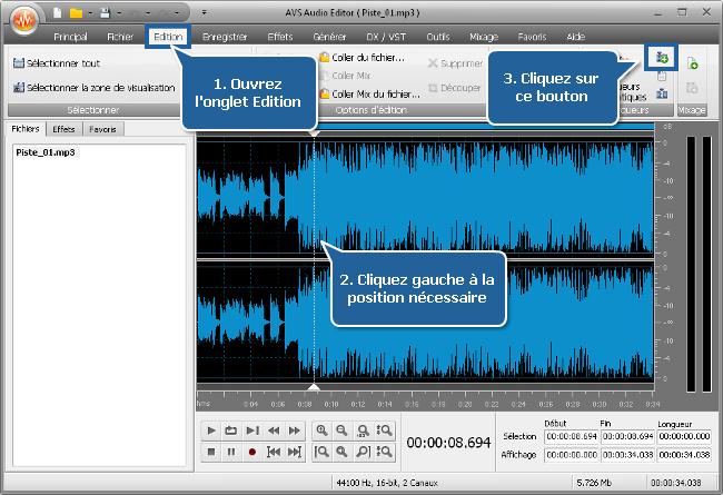 Comment diviser un fichier audio en plusieurs parties avec AVS Audio Editor? Etape 3
